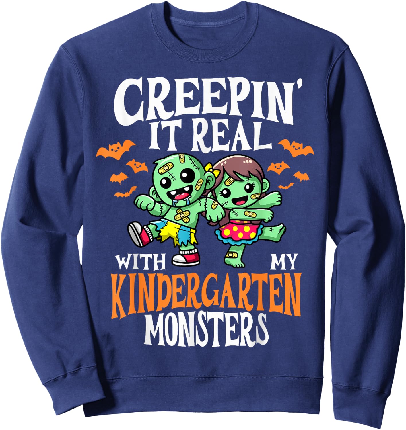 Creepin It Real Monster PreK Kindergarten Teacher Halloween Sweatshirt - Sweatshirt | Navy