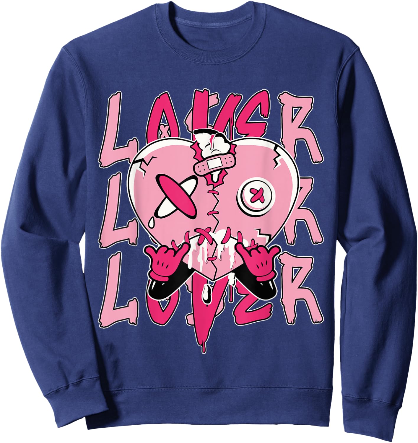Pink Loser Lover Pink Drip Heart Matching Women Sweatshirt - Sweatshirt | Navy