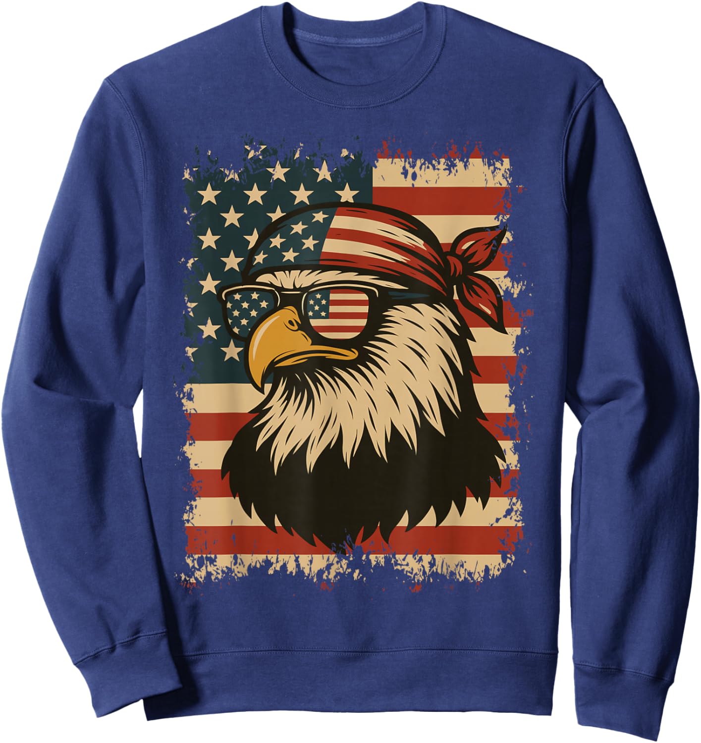 American 4TH Of July Bald Eagle Patriotic USA Flag Bandana Sweatshirt - Sweatshirt | Navy