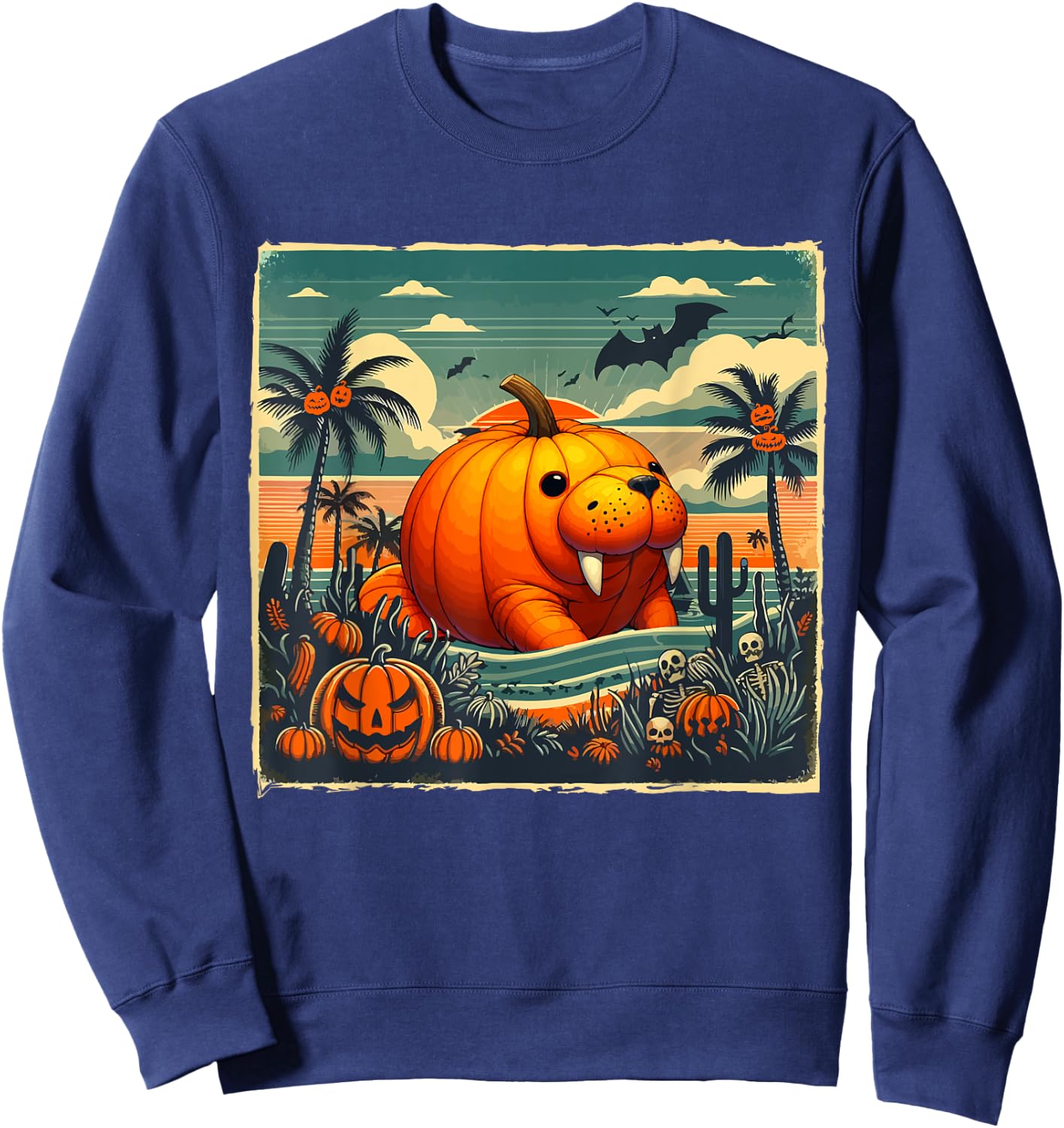 Horror Carved Pumpkin As Manatee Halloween Costume Beach Sweatshirt - Sweatshirt | Navy