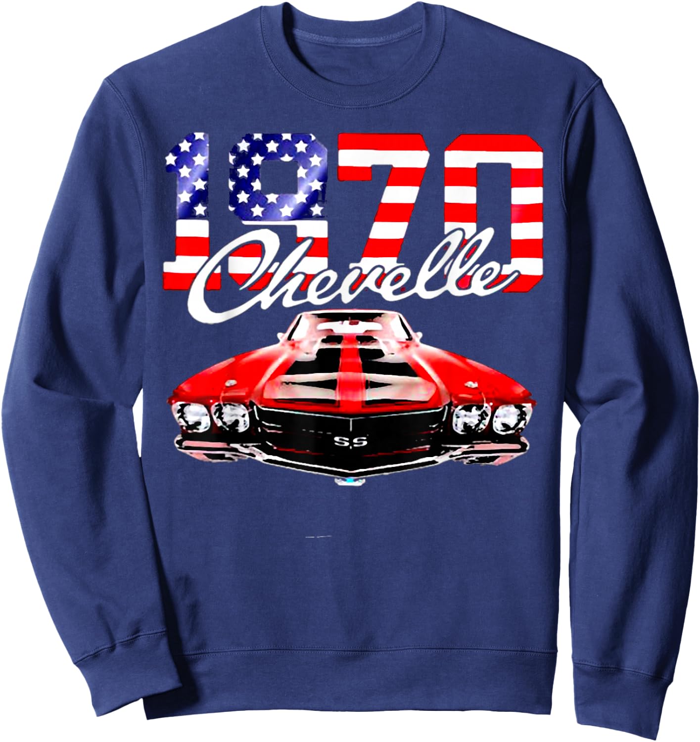 1970 70 Chevelle SS Trending Chevys Muscle Red White Car Sweatshirt - Sweatshirt | Navy