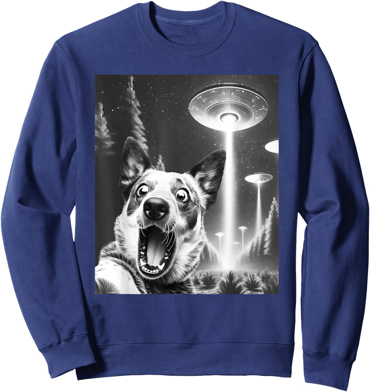 Funny Blue Heeler Alien UFO Taking a Selfie Dog Mom Dad Sweatshirt - Sweatshirt | Navy