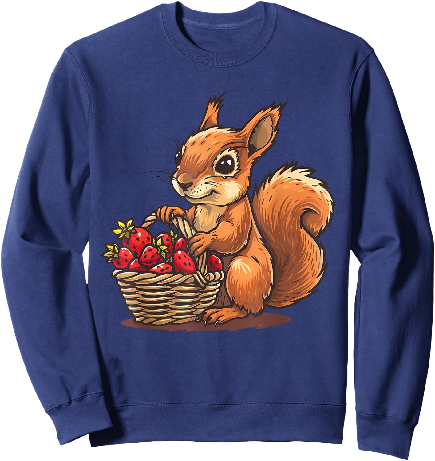 Strawberry Squirrel Wildlife Cute Squirrel Animal Art Motif Sweatshirt - Sweatshirt | Navy