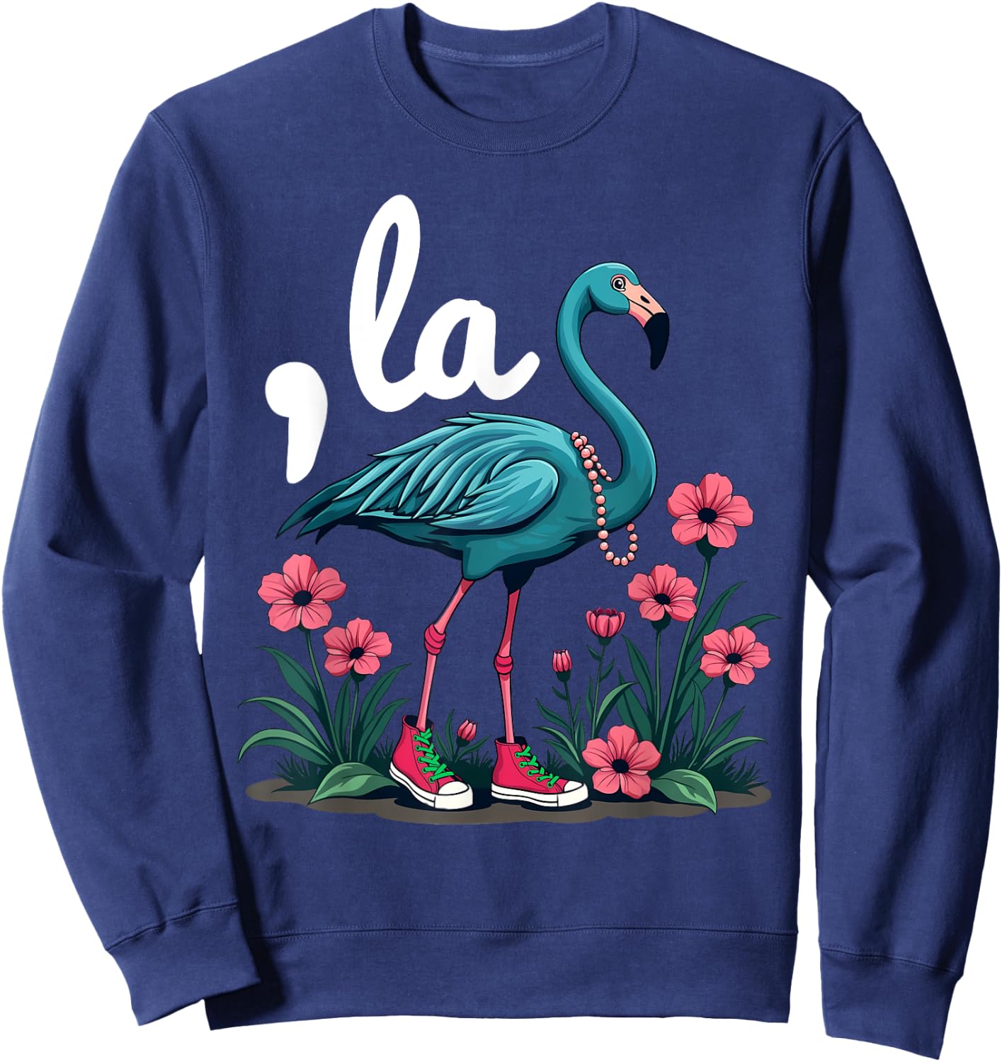 Retro Flamingo Chucks And Pearls Comma La Kamala Harris 2024 Sweatshirt - Sweatshirt | Navy