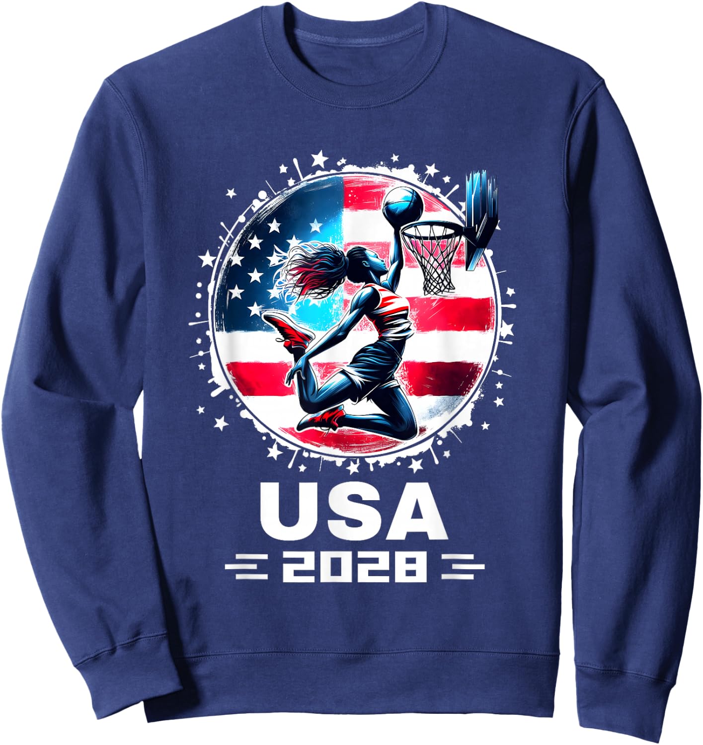 USA Team 2028 United States American Flag Women Basketball Sweatshirt - Sweatshirt | Navy