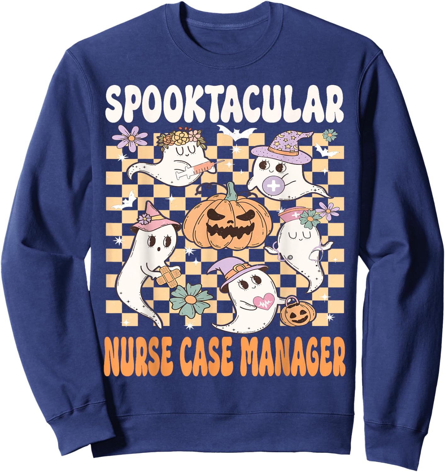 Nurse Case Manager Halloween Spooktacular Nurse Cute Ghost Sweatshirt - Sweatshirt | Navy
