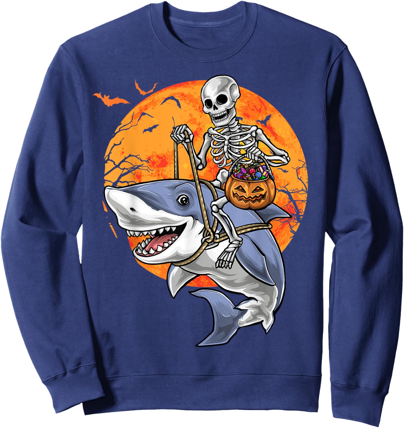 Halloween Skeleton Shark Kids Boys Girls Sweatshirt - Sweatshirt | Navy