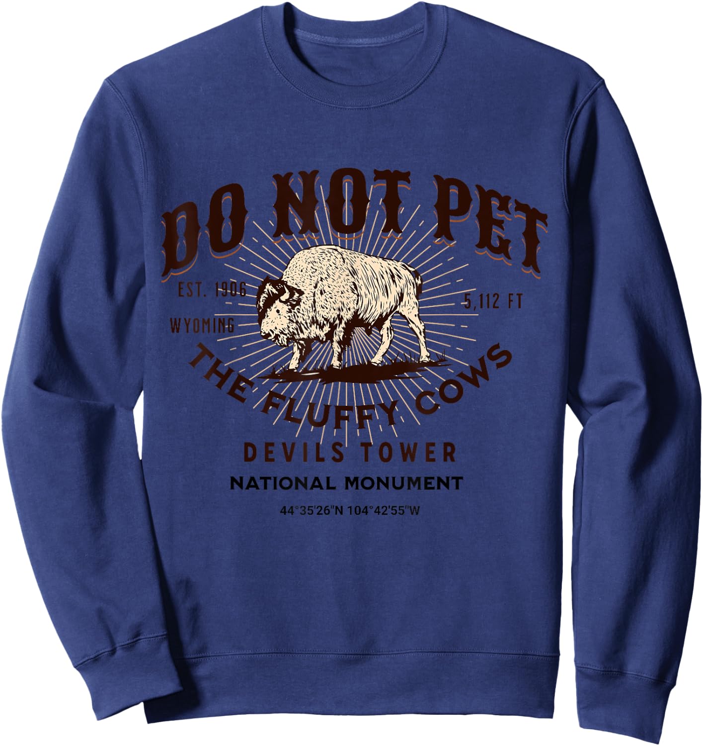 Devils Tower National Monument Wyoming Funny Bison Sweatshirt - Sweatshirt | Navy