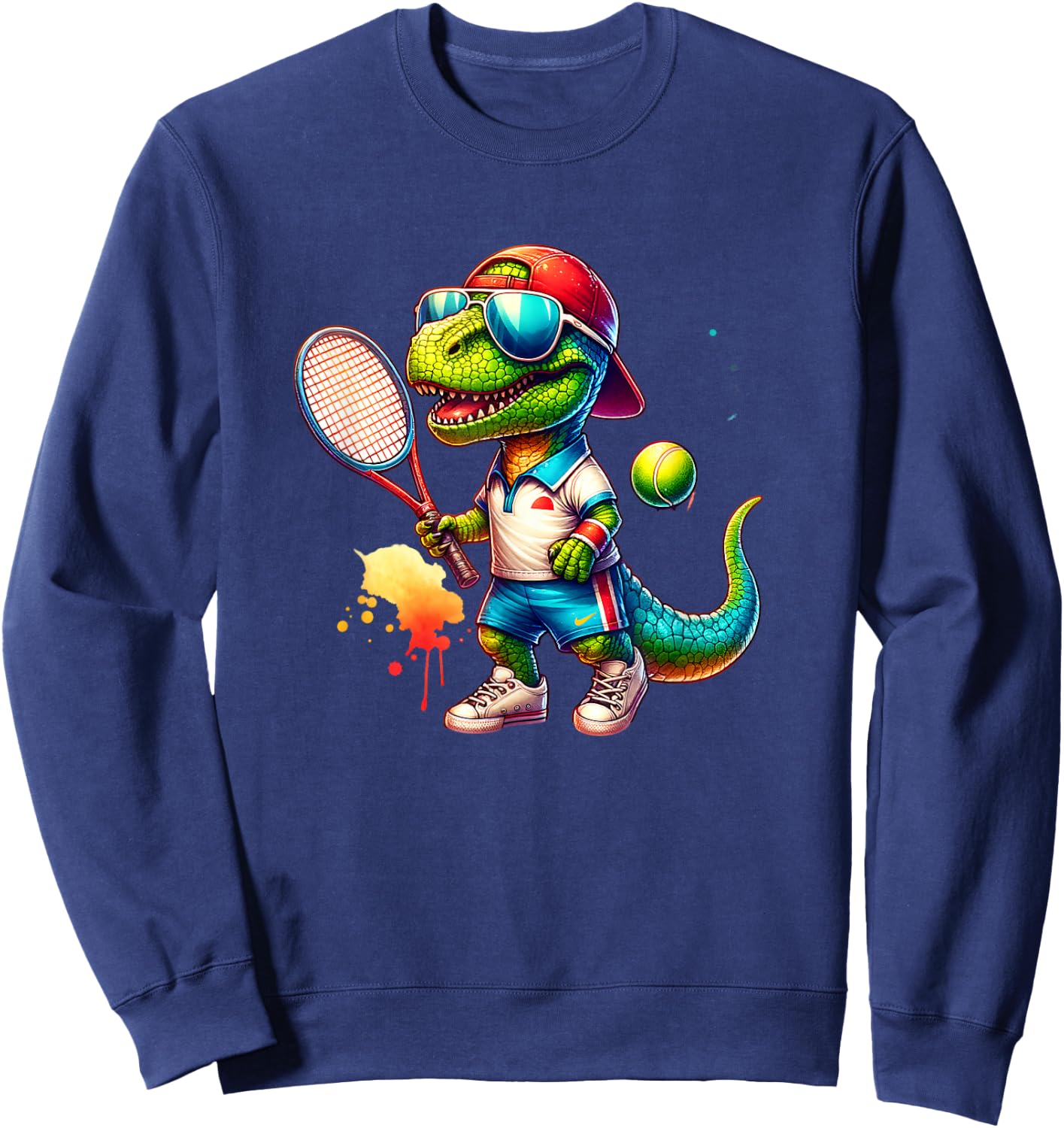 Dinosaur Dino Boy Tennis Player Sport Sweatshirt - Sweatshirt | Navy