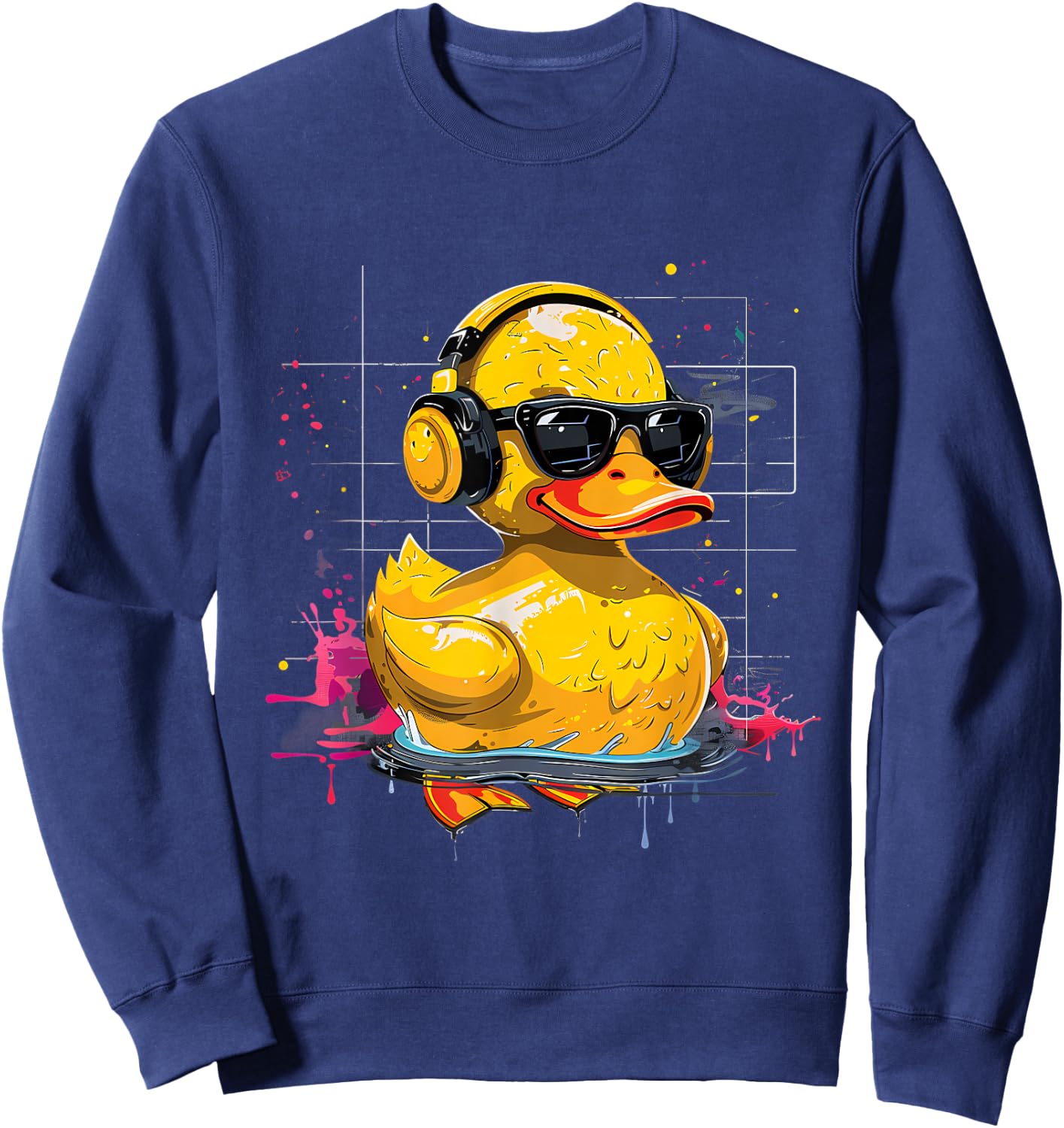 Rubber Duck Music Headphones Rubber Duckie Watercolor Sweatshirt - Sweatshirt | Navy