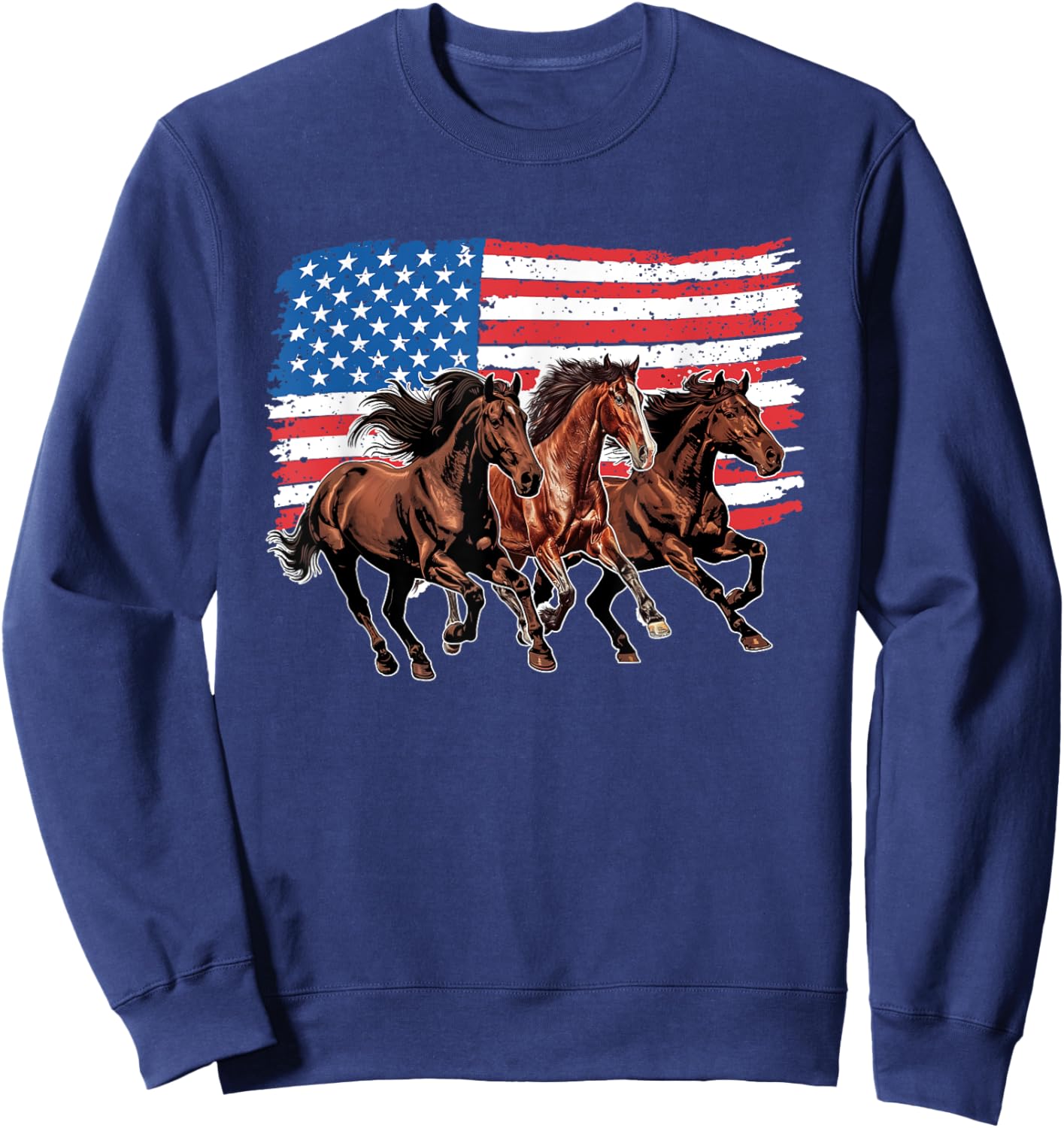 Patriotic Horses 4th Of July American Flag Patriotic Horse Women Kids Men Sweatshirt - Sweatshirt | Navy