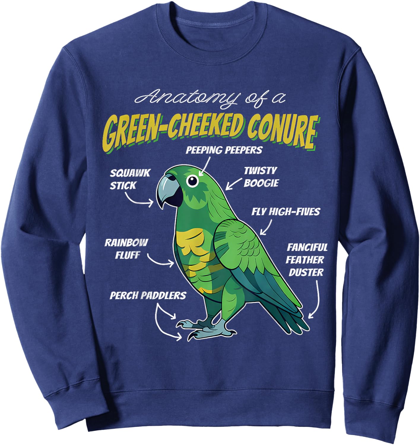 Green Cheek Conure Parrot Anatomy of A Green-Cheeked Conure Sweatshirt - Sweatshirt | Navy