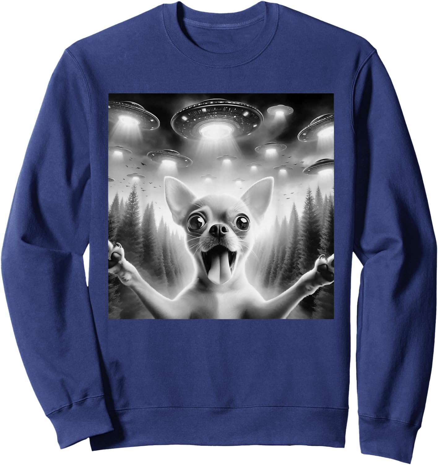Chihuahua Selfie UFO alien surprised Chihuahua Sweatshirt - Sweatshirt | Navy