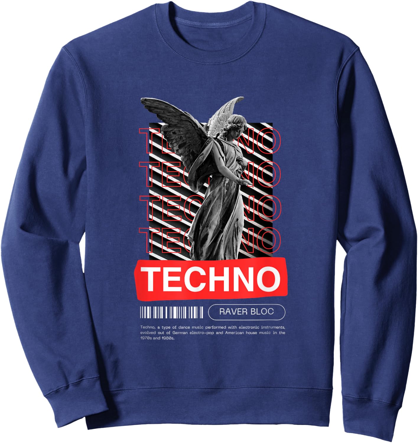 Raver Bloc Techno Angel EDM Raver Design -Adults Black Small Short Sleeve Sweatshirt - Sweatshirt | Navy
