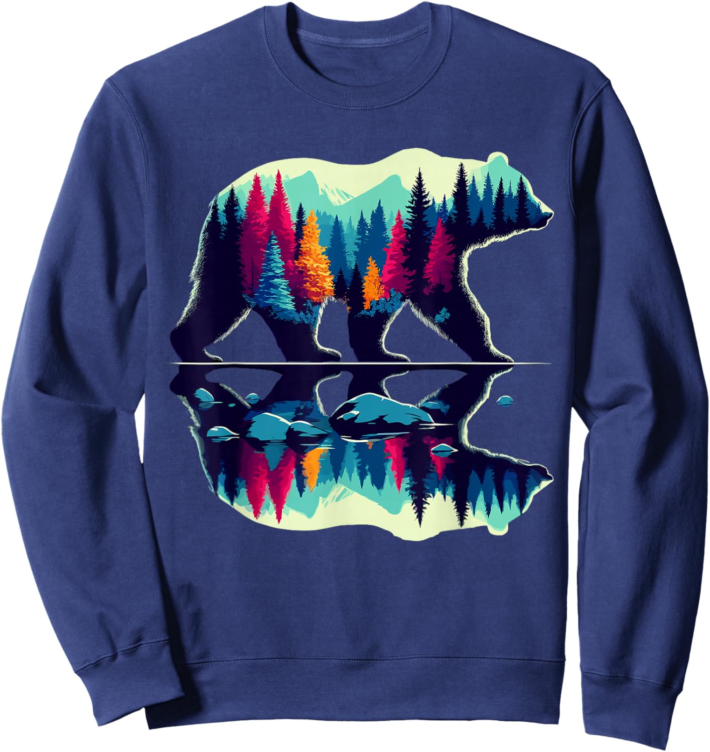 Trees Reflection Wildlife Nature Bear Outdoor Forest Sweatshirt - Sweatshirt | Navy