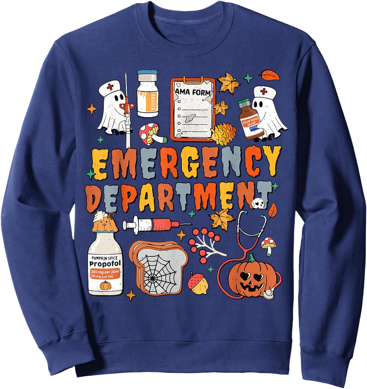 Emergency Department Funny ER Nurse Halloween Spooky Season Sweatshirt - Sweatshirt | Navy