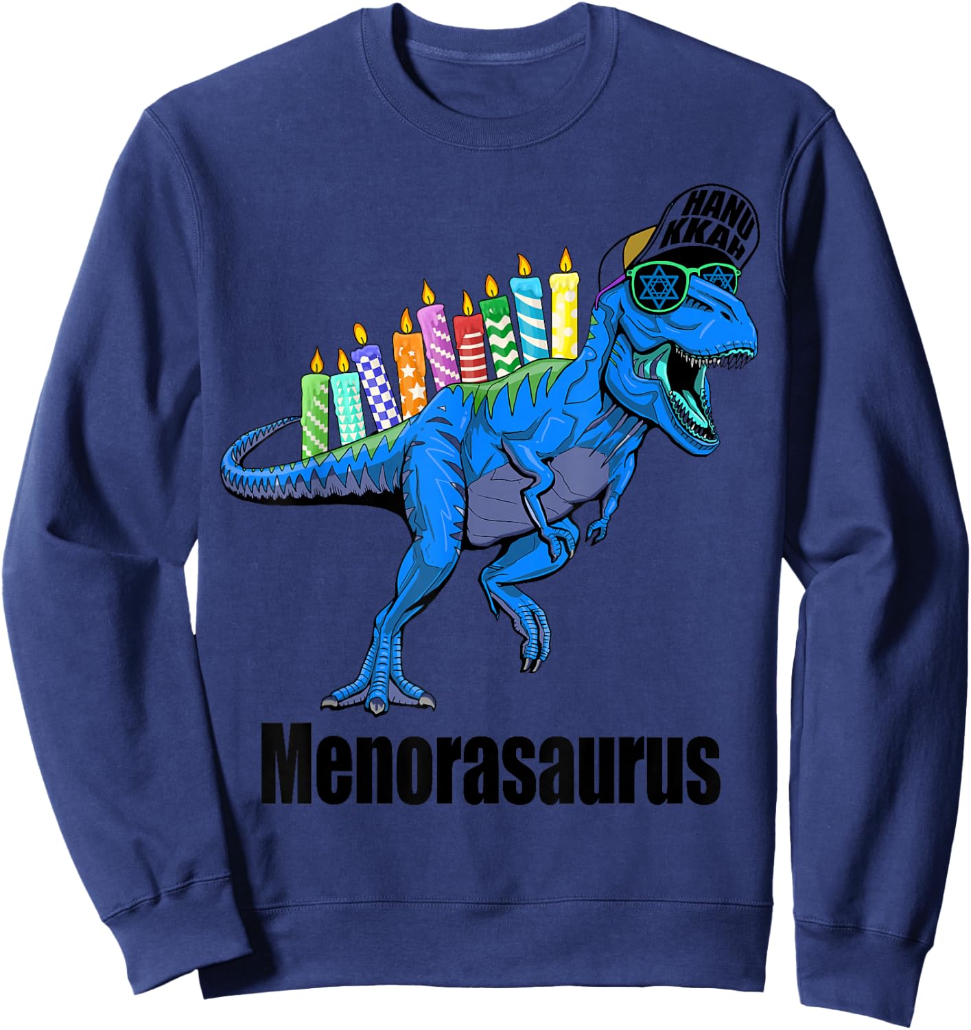 Menorasaurus Rex Menorah Dinosaur Hanukkah Pajama for Boys Sweatshirt - Sweatshirt | Navy