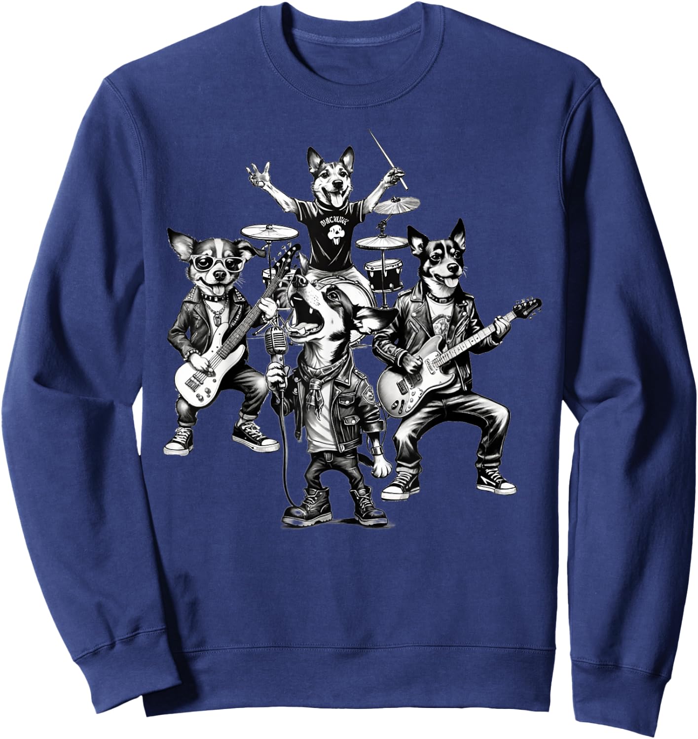 Dogs Rock Band Dogs Playing Guitar Bass Drums Singer Dog Women Sweatshirt - Sweatshirt | Navy
