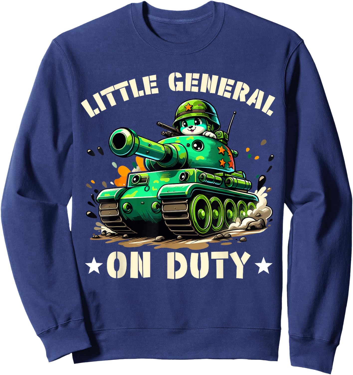 Little General on Duty - Boys Army Tank military Adventure Sweatshirt - Sweatshirt | Navy