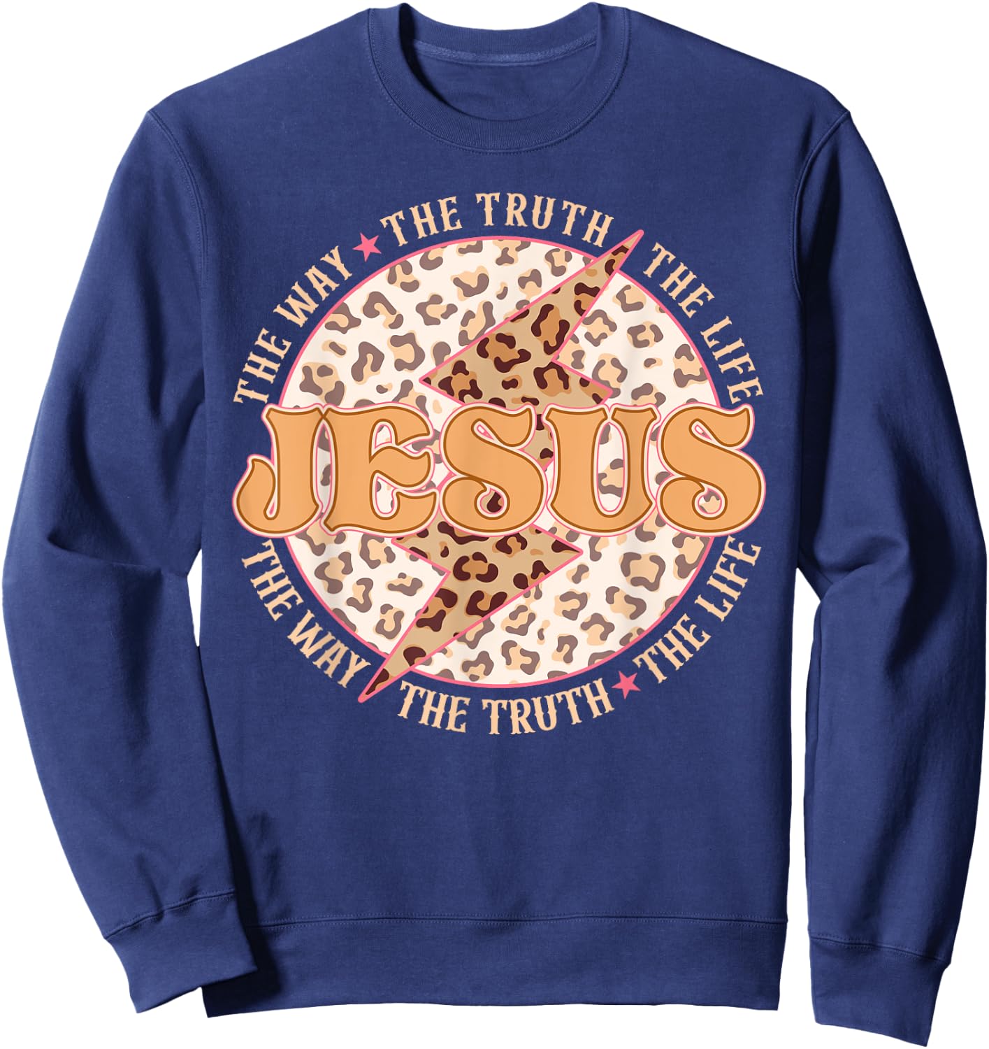 Jesus The Way Truth Retro Groovy Lightning Leopard Women Men Sweatshirt - Sweatshirt | Navy