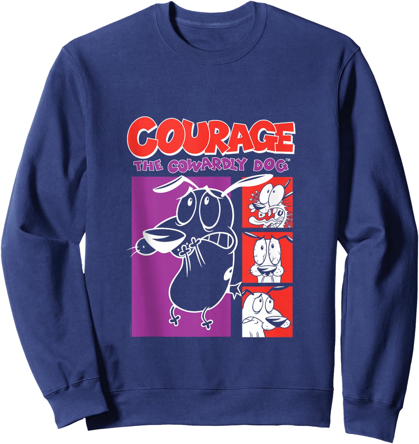 Courage the Cowardly Dog Red and Purple Frames Cartoon Sweatshirt - Sweatshirt | Navy