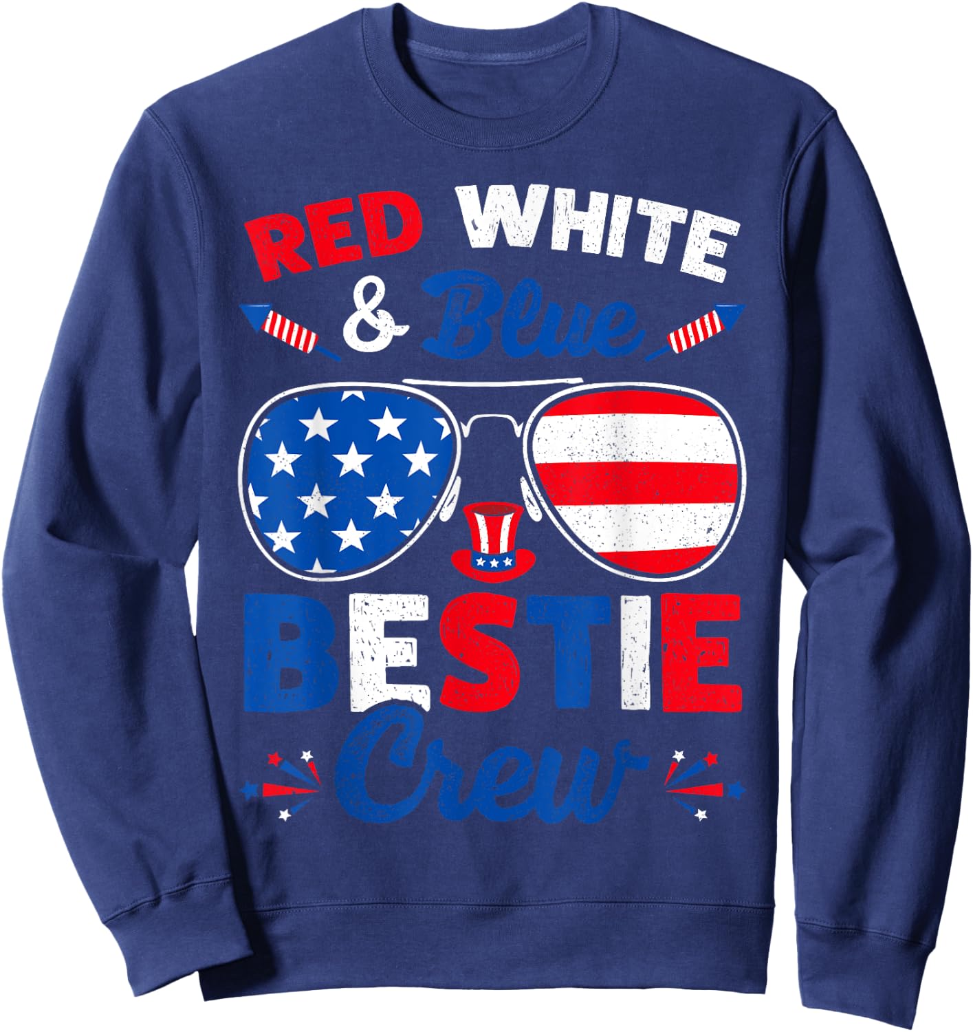 Retro 4th Of July Red White & Blue Bestie Crew American Flag Women Men Sweatshirt - Sweatshirt | Navy