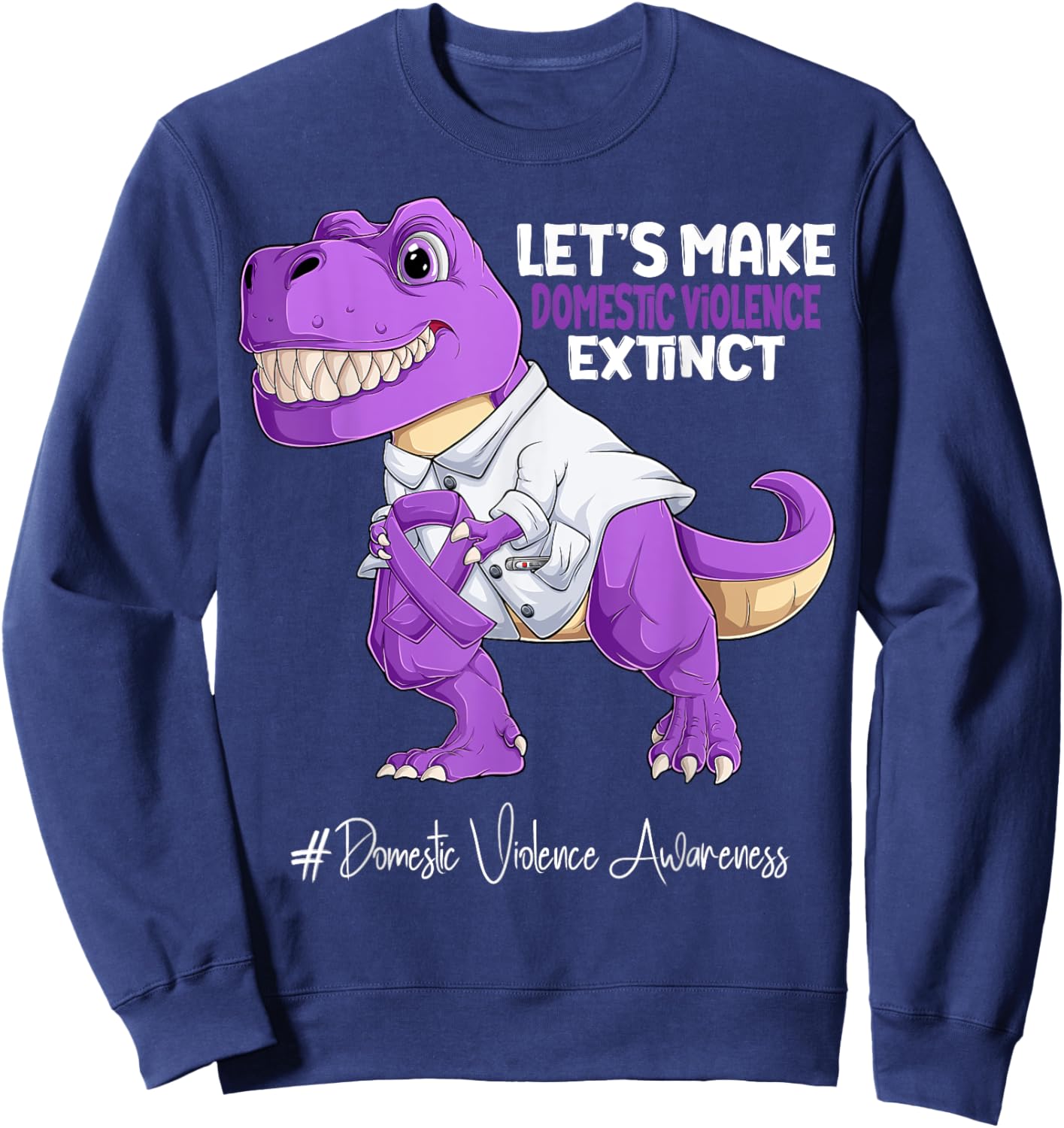 Purple Ribbon Trex Domestic Violence Awareness Sweatshirt - Sweatshirt | Navy