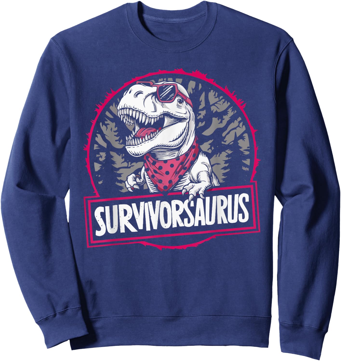 Dinosaur Breast Cancer Awareness Cancer Support Pink Ribbon Sweatshirt - Sweatshirt | Navy