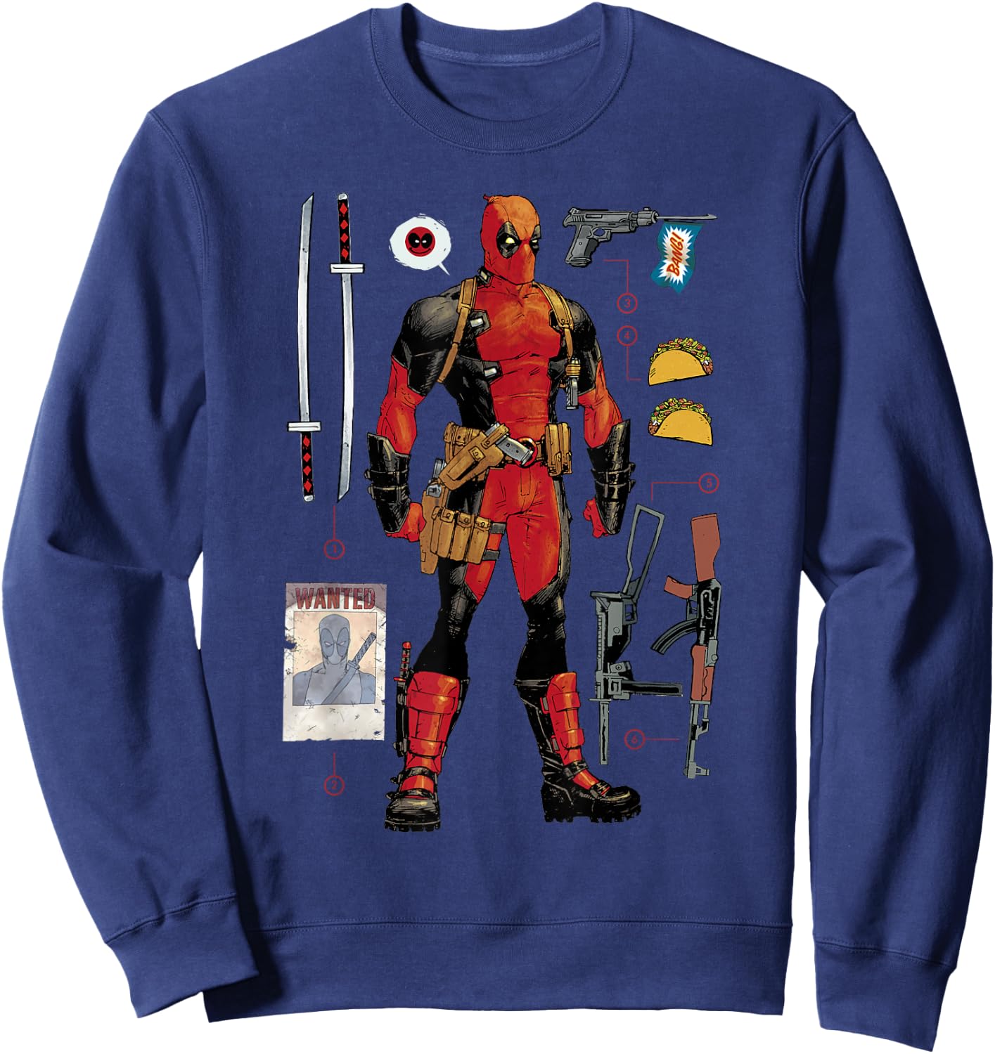 Marvel Deadpool Weapons & Accessories Collection Comic Icon Sweatshirt - Sweatshirt | Navy