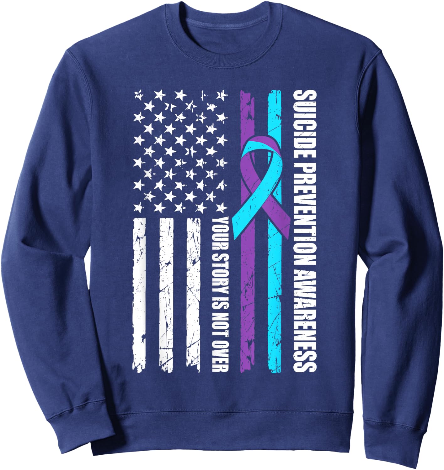 Suicide Prevention Awareness Month Flag Teal & Purple Ribbon Sweatshirt - Sweatshirt | Navy