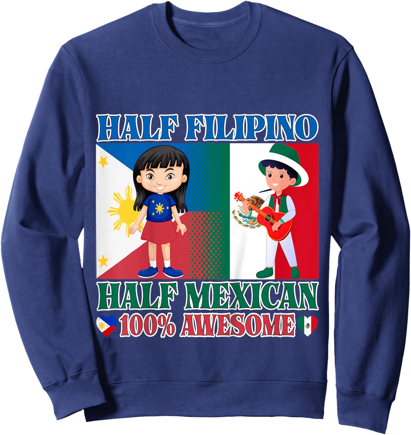 Half Filipino Half Mexico Toddler Mexico Philippines Flag Sweatshirt - Sweatshirt | Navy