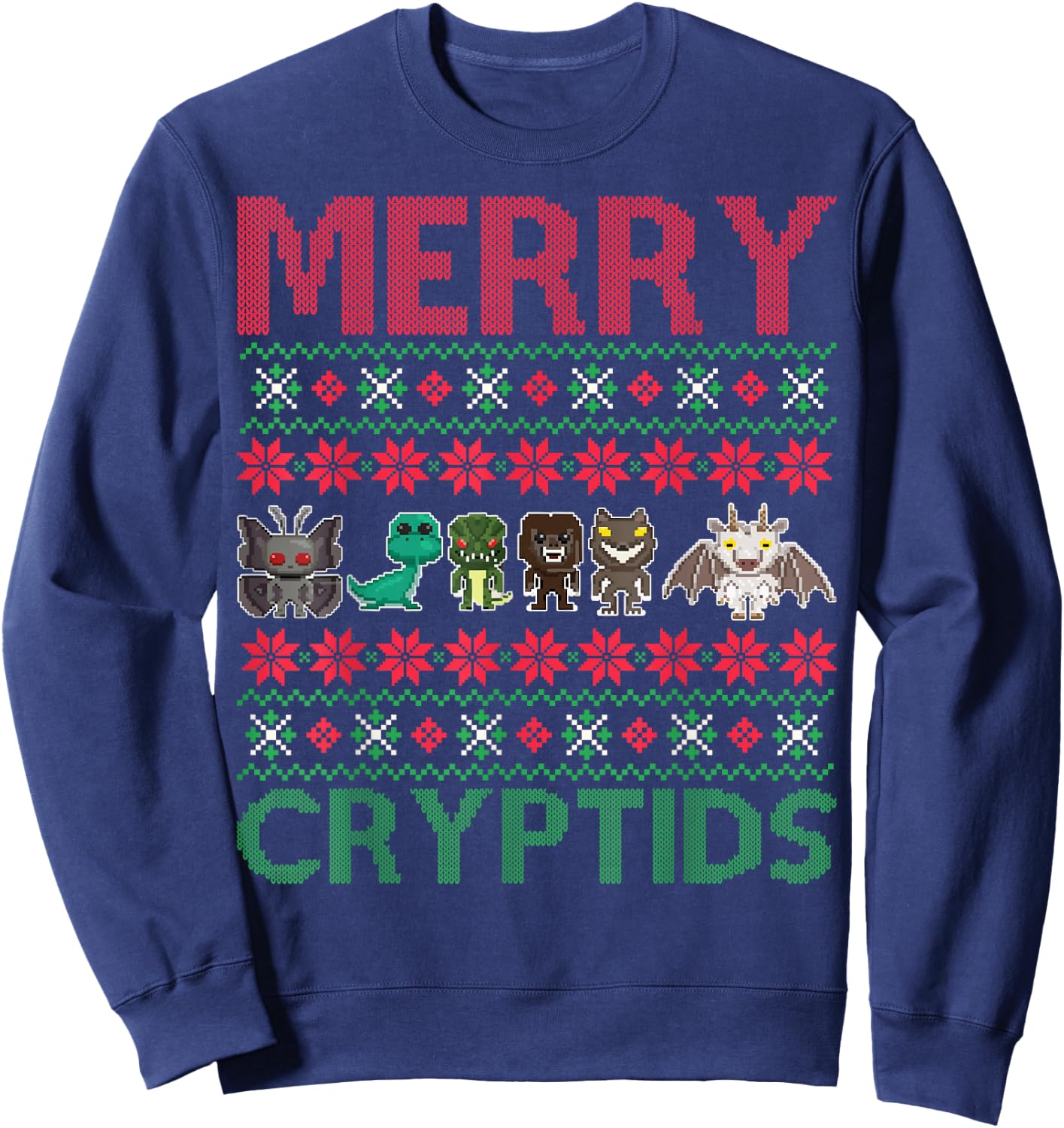 Merry Cryptids Ugly Christmas Bigfoot Apparel Sweatshirt - Sweatshirt | Navy