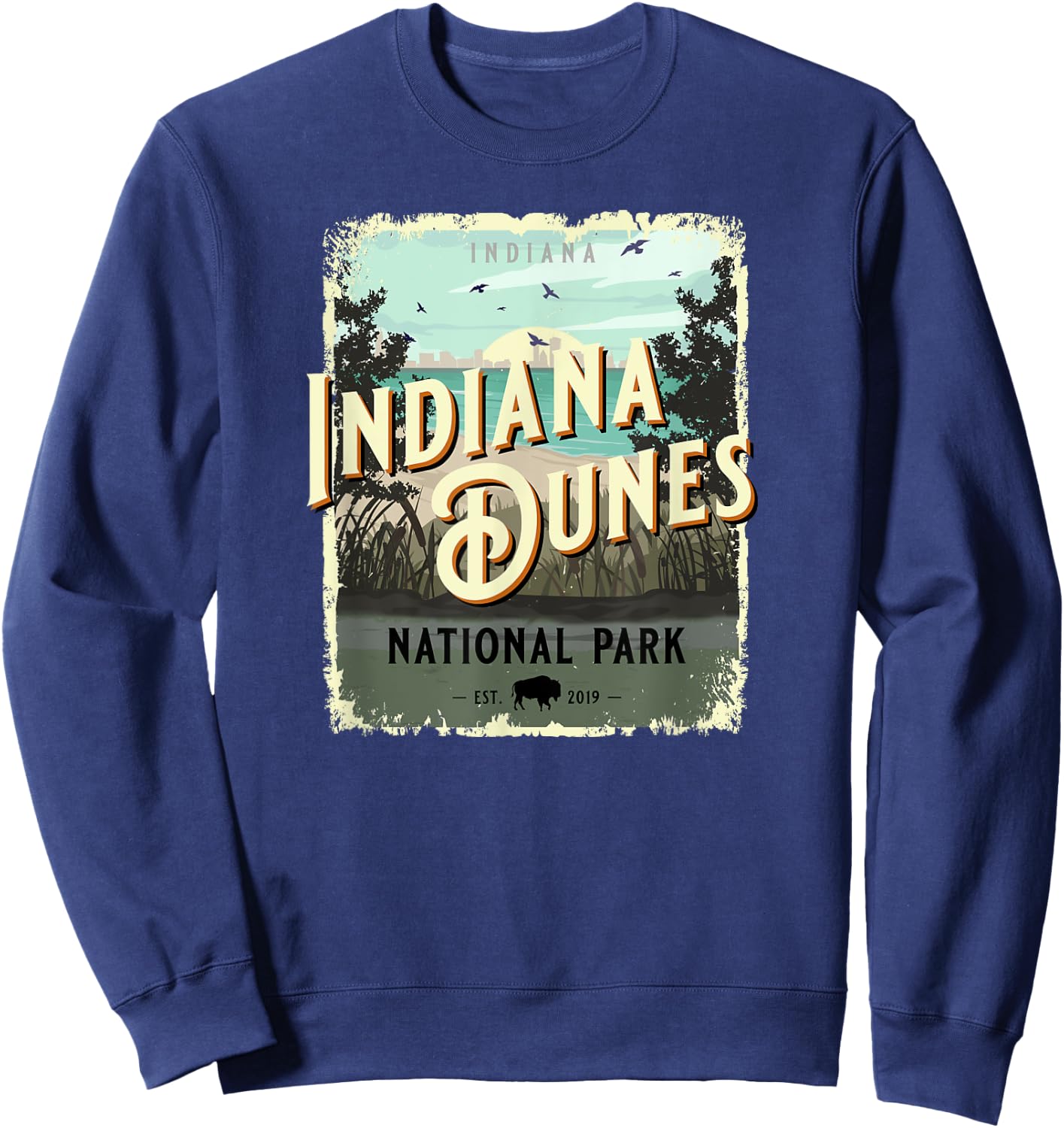 Indiana Dunes National Park Vintage Travel Poster Style Sweatshirt - Sweatshirt | Navy