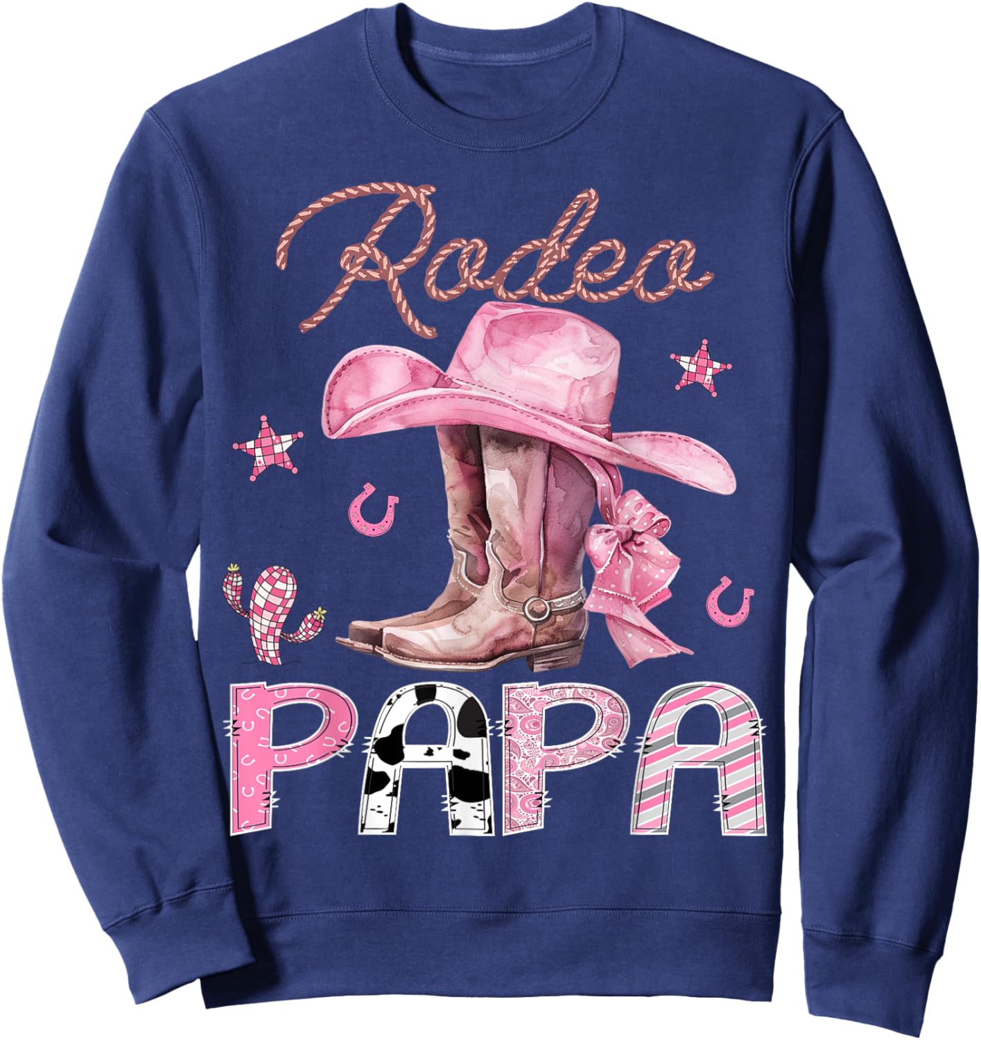 Rodeo Papa Pink Boots Coquette CowGirl Birthday Party Sweatshirt - Sweatshirt | Navy