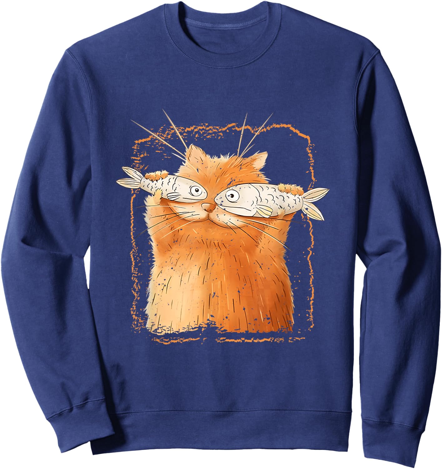 Cat With Fisheyes Kitten Funny Parody Cat Lover Cartoon Sweatshirt - Sweatshirt | Navy