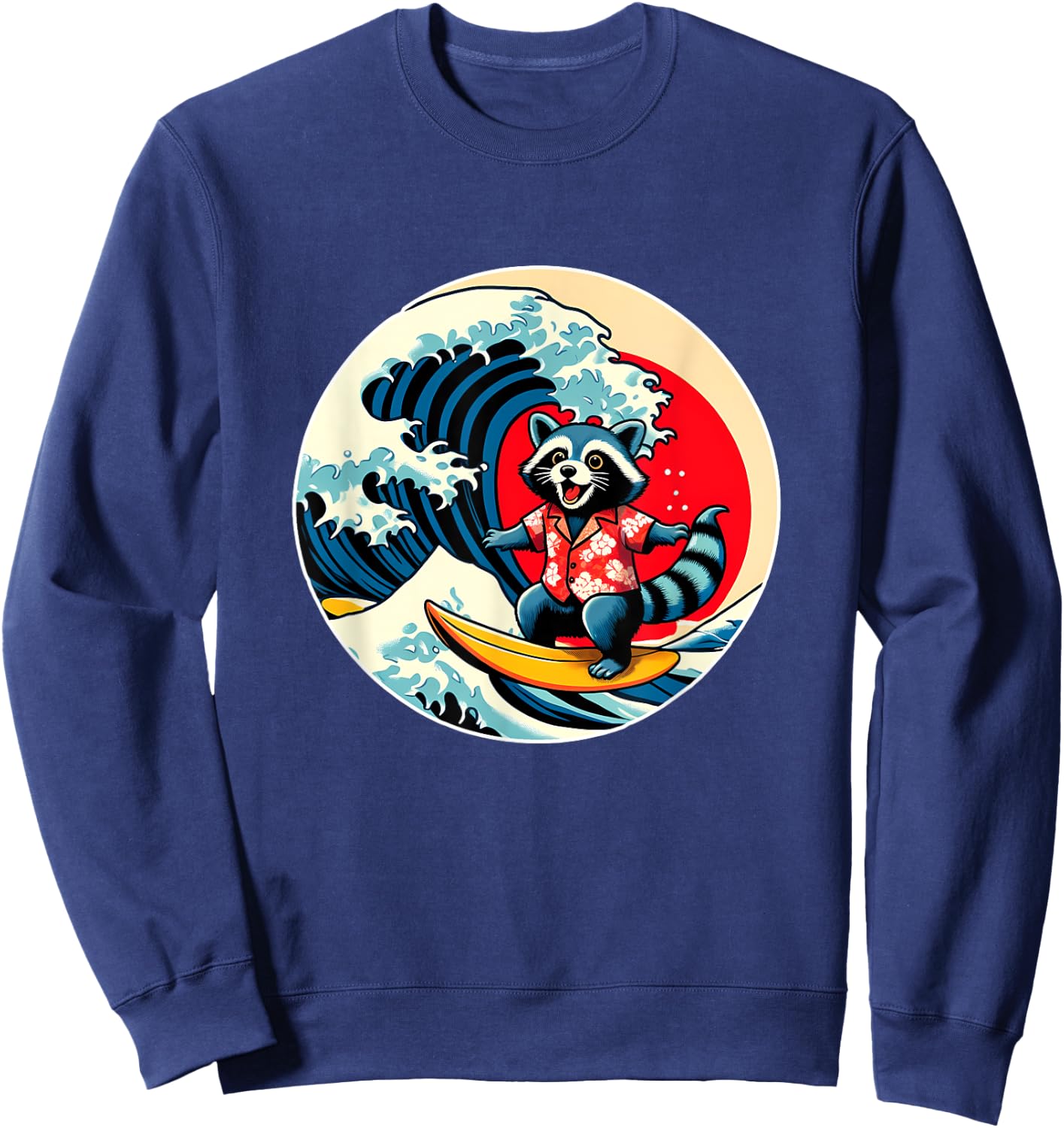 Great Wave Kanagawa Racoon Surfing Sweatshirt - Sweatshirt | Navy