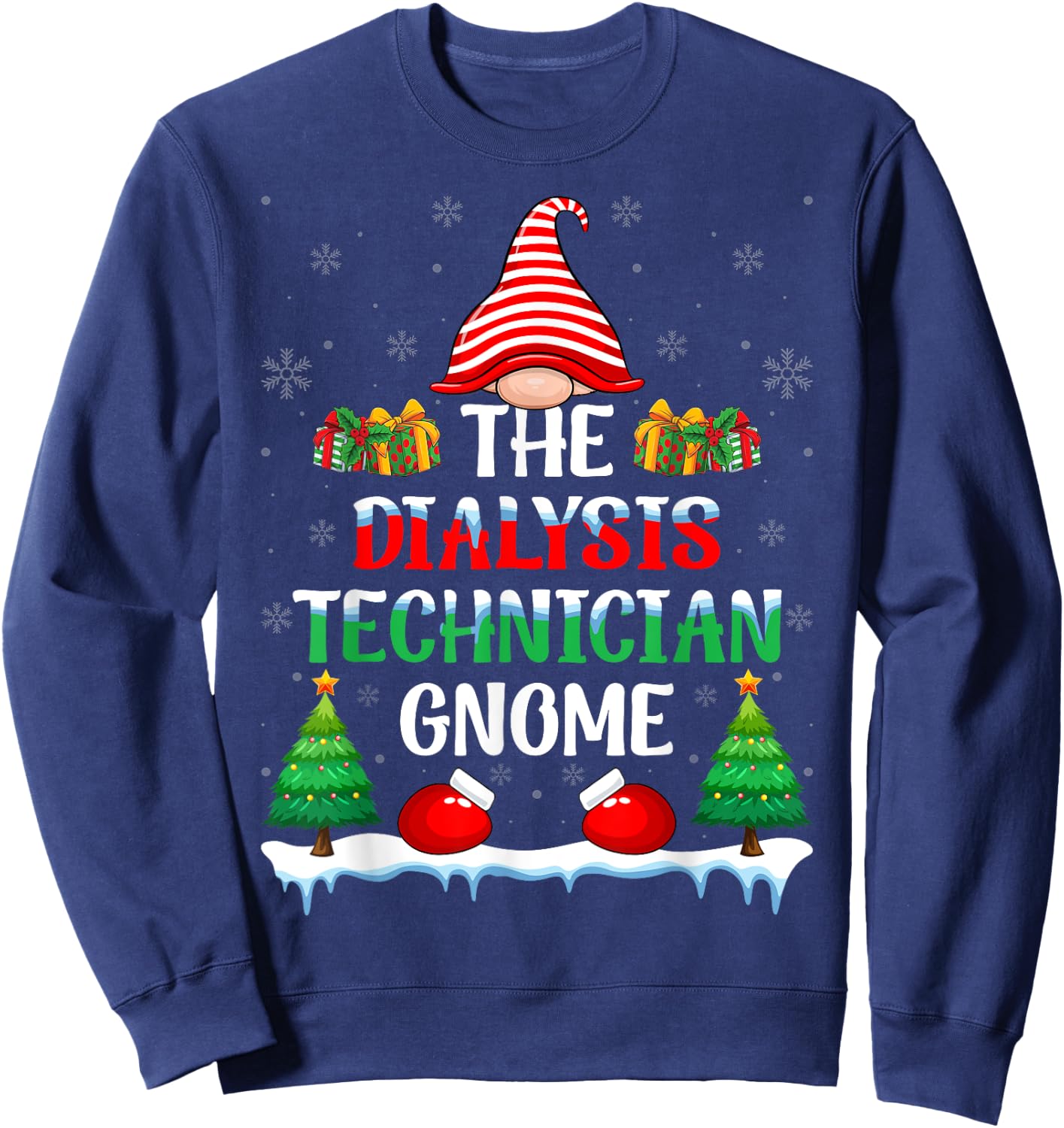 The Dialysis Technician Gnome - Kidney Nurse Christmas Sweatshirt - Sweatshirt | Navy