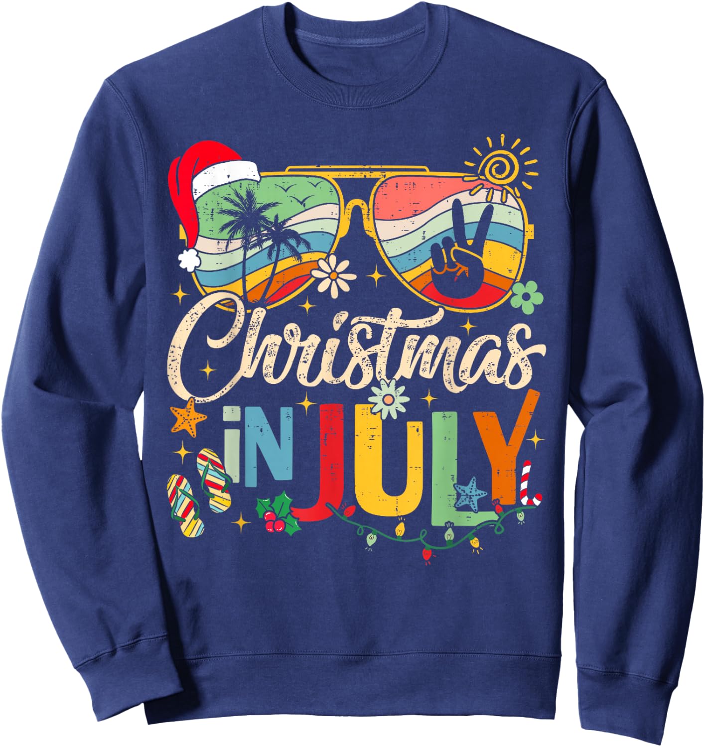 Sunglasses Santa Claus Beach Christmas in July Men Women Kid Sweatshirt - Sweatshirt | Navy