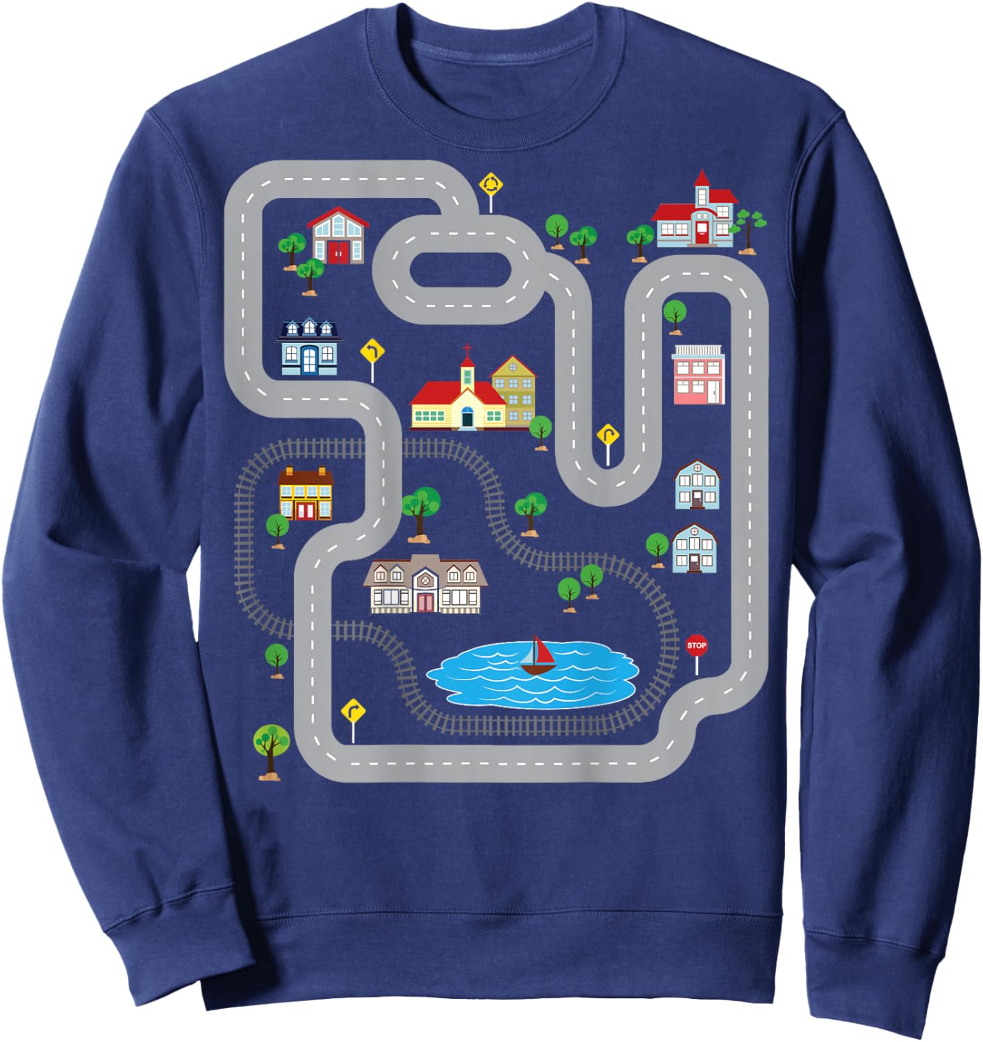 Playmat Train Car Race Track Printed On Back Road Sweatshirt - Sweatshirt | Navy