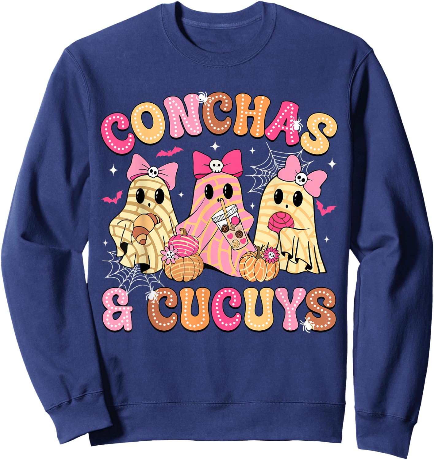 Cute Conchas And Cucuys Ghost Funny Mexican Halloween Ghost Sweatshirt - Sweatshirt | Navy