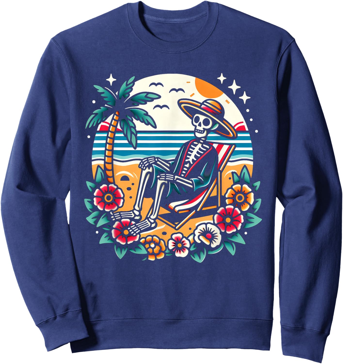 Skeleton On The Beach Traditional Tattoo Artist Inked Sweatshirt - Sweatshirt | Navy