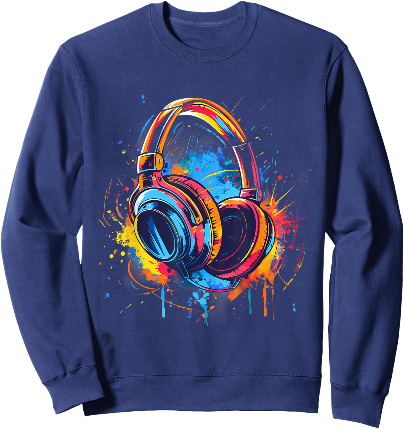 Headphones Music DJ Music Lover Splash EDM Music Headphones Sweatshirt - Sweatshirt | Navy