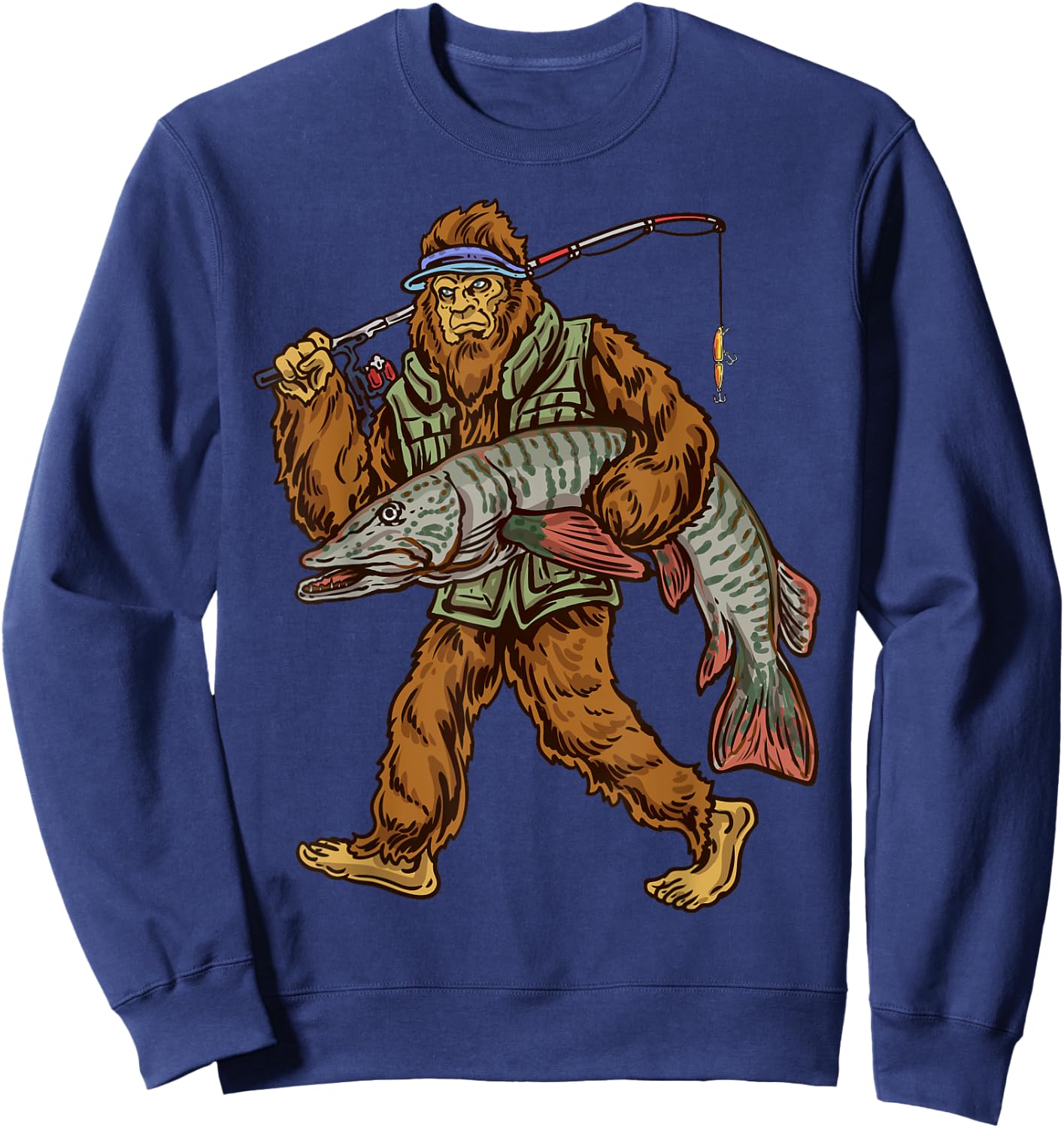 Muskie Fishing Tiger Musky Hunting Bigfoot Fishermen Sweatshirt - Sweatshirt | Navy