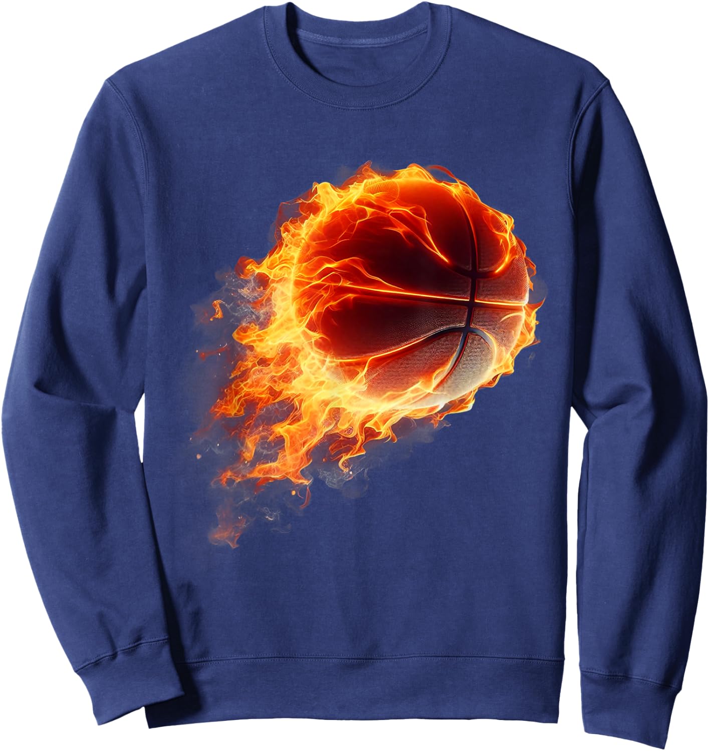 play sport Basketball Hoop Fire Flames soccer Ball Graphic Sweatshirt - Sweatshirt | Navy