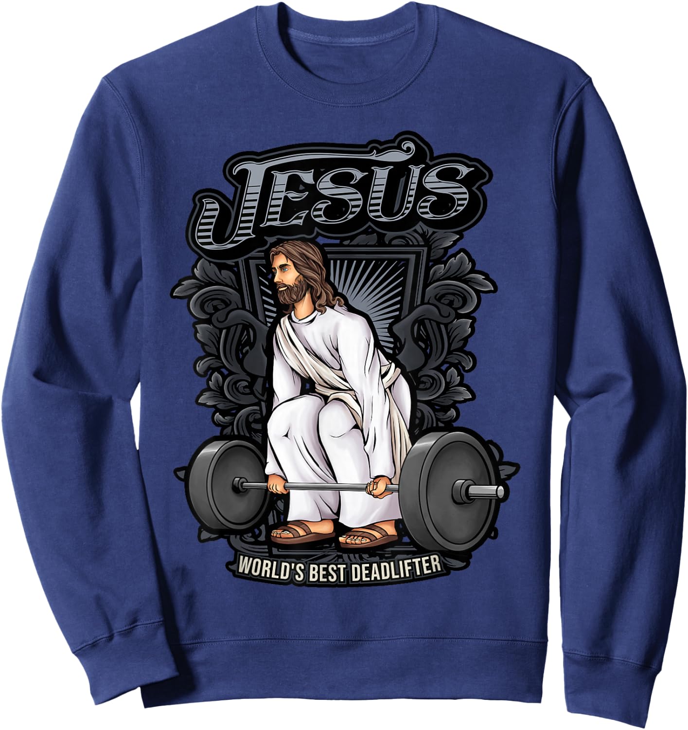 Christian Gifts by Alexis Mae Funny Jesus Weight Lifting Graphic Christian Pun Gym Gag Sweatshirt - Sweatshirt | Navy
