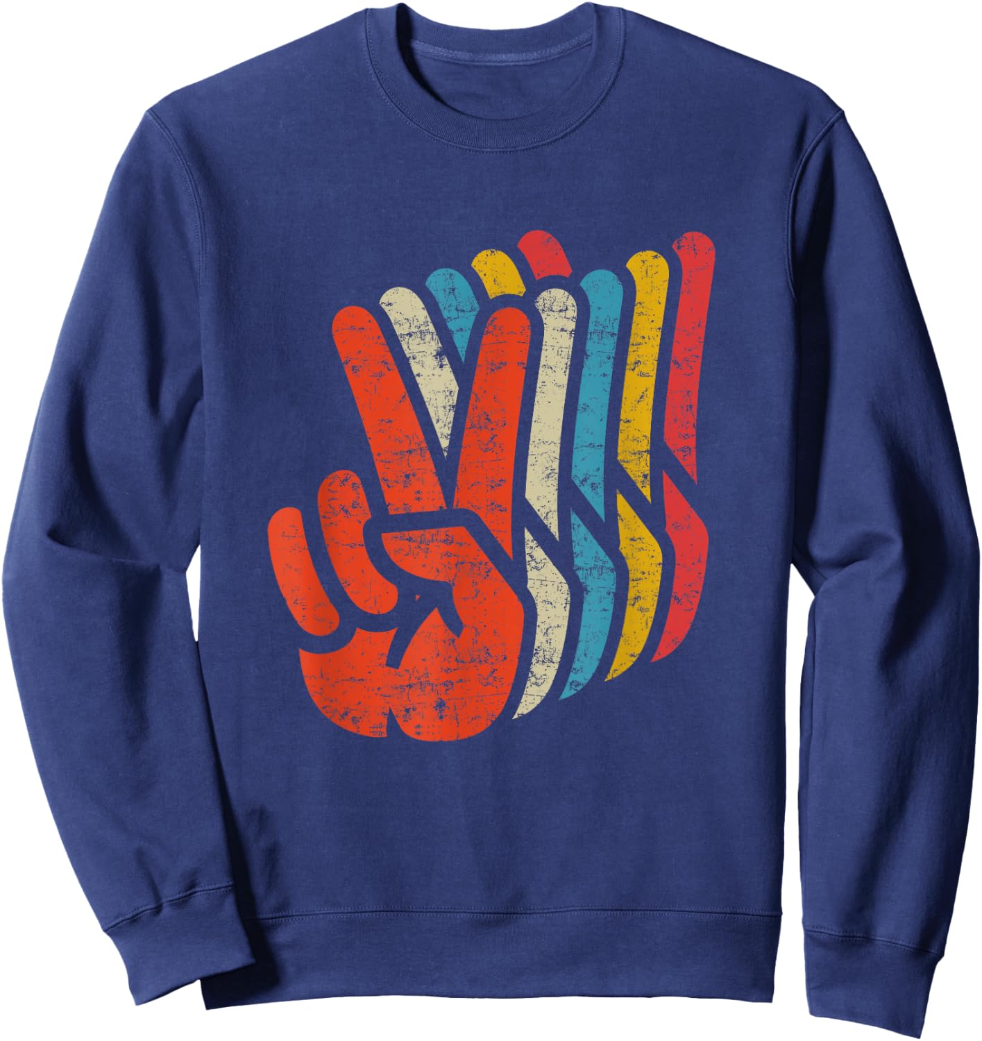 Retro Peace Sign V Fingers Graphic 60s 70s Vintage Peace Sweatshirt - Sweatshirt | Navy