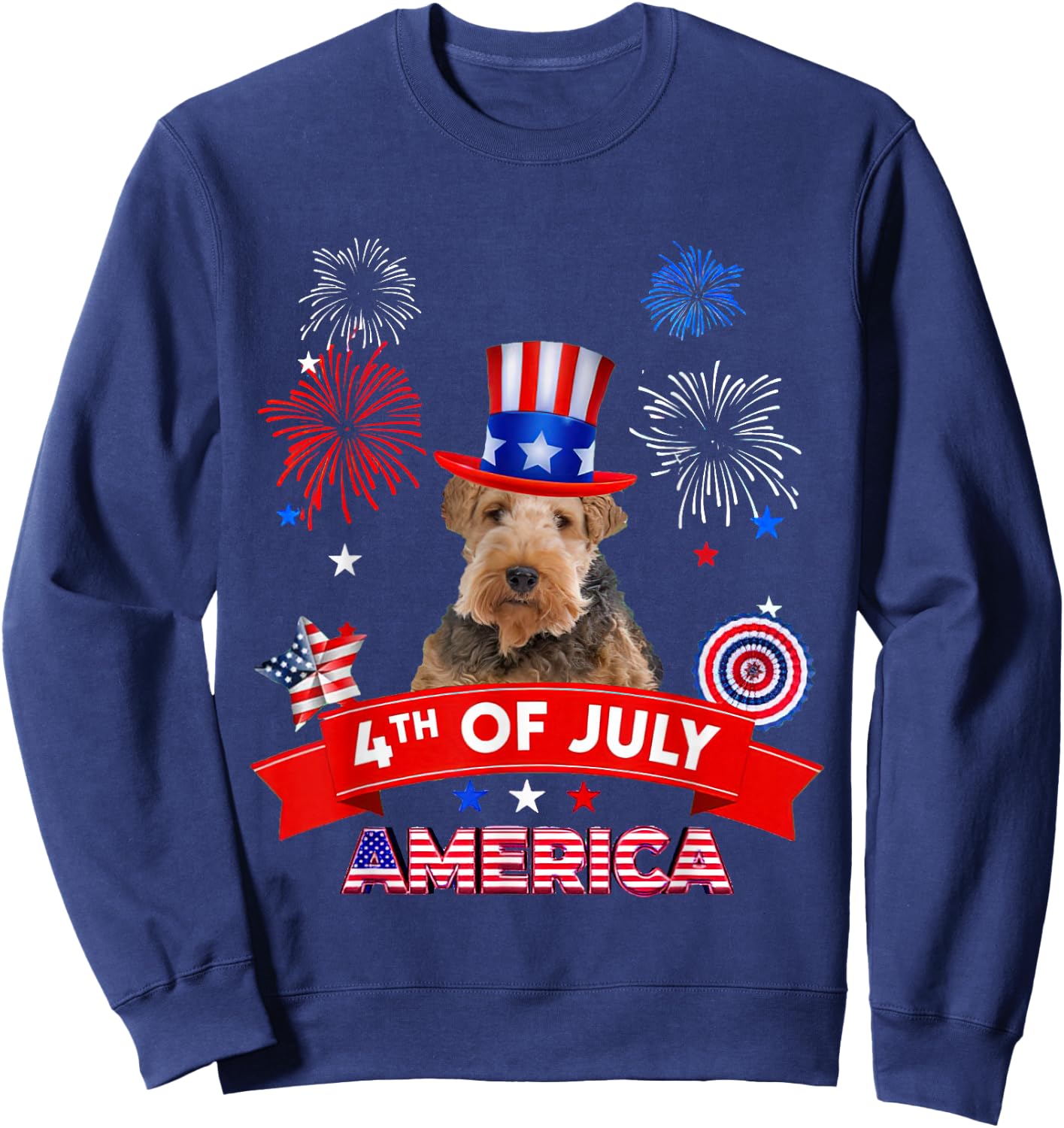 4th of July Decor Patriotic LOVE Wire Fox Terrier Dog USA Sweatshirt - Sweatshirt | Navy