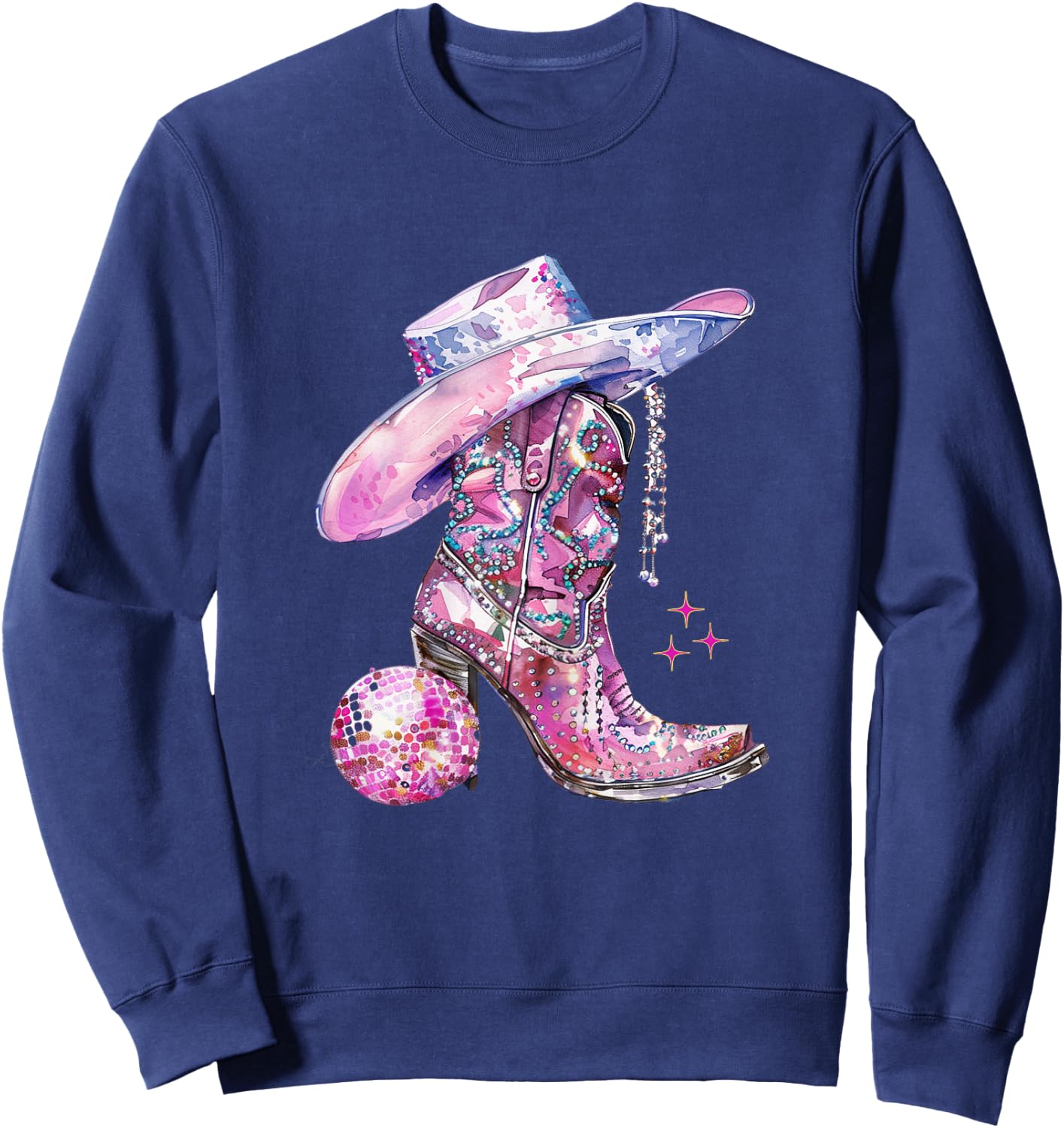 Pink Cowgirl Girl Western Country Music Disco Party Rodeo Sweatshirt - Sweatshirt | Navy