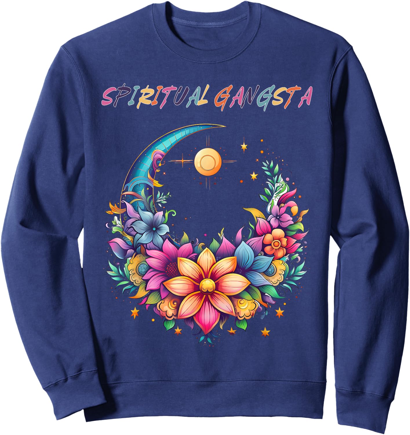 Spiritual Gangsta Floral Moon Yoga Meditation Mandala Sweatshirt - Sweatshirt | Navy