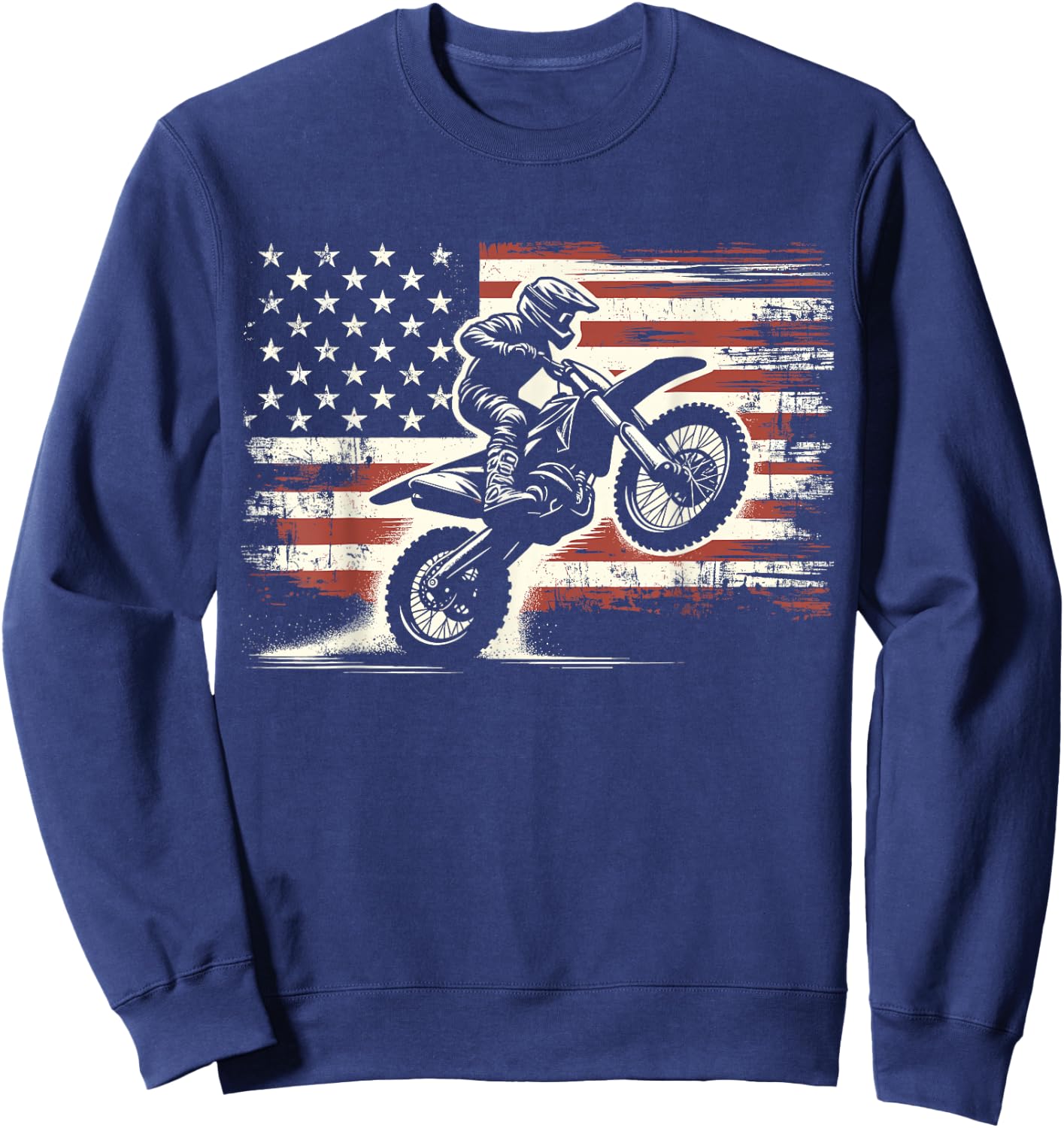 Dirt Bike American Flag Motocross Biker Vintage USA , Small, Black Sweatshirt - Sweatshirt | Navy